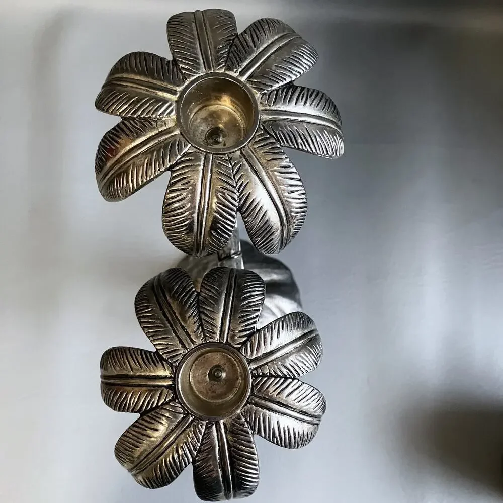 Vtg Godinger Silver Plated Palm Tree Candle Holder 10” Tropical Beach Decor